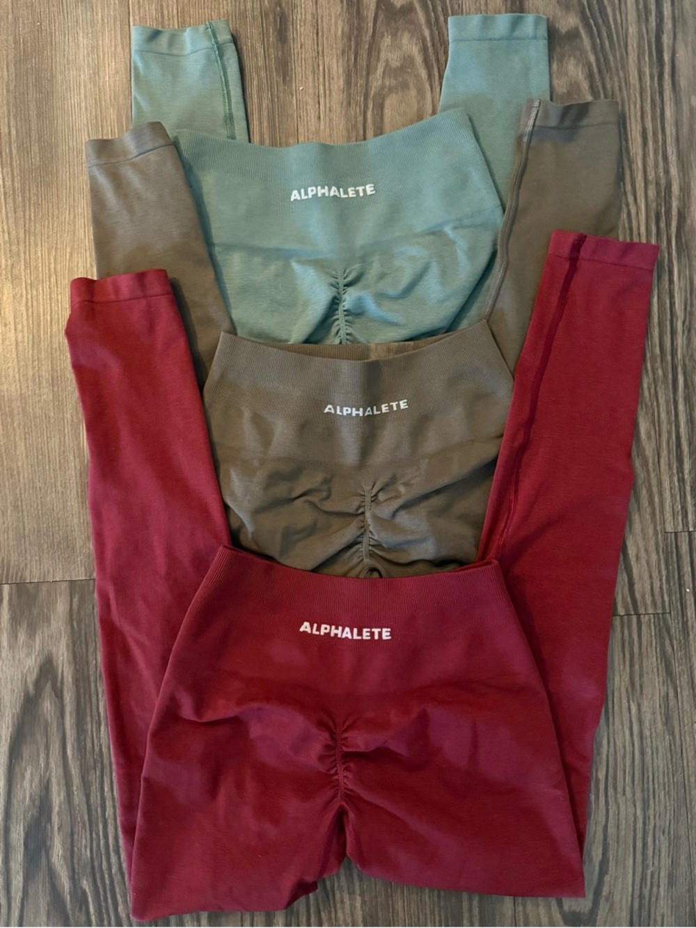 Alphalete Scrunch High-Waist Leggings Trio — Burgundy, Olive & Teal